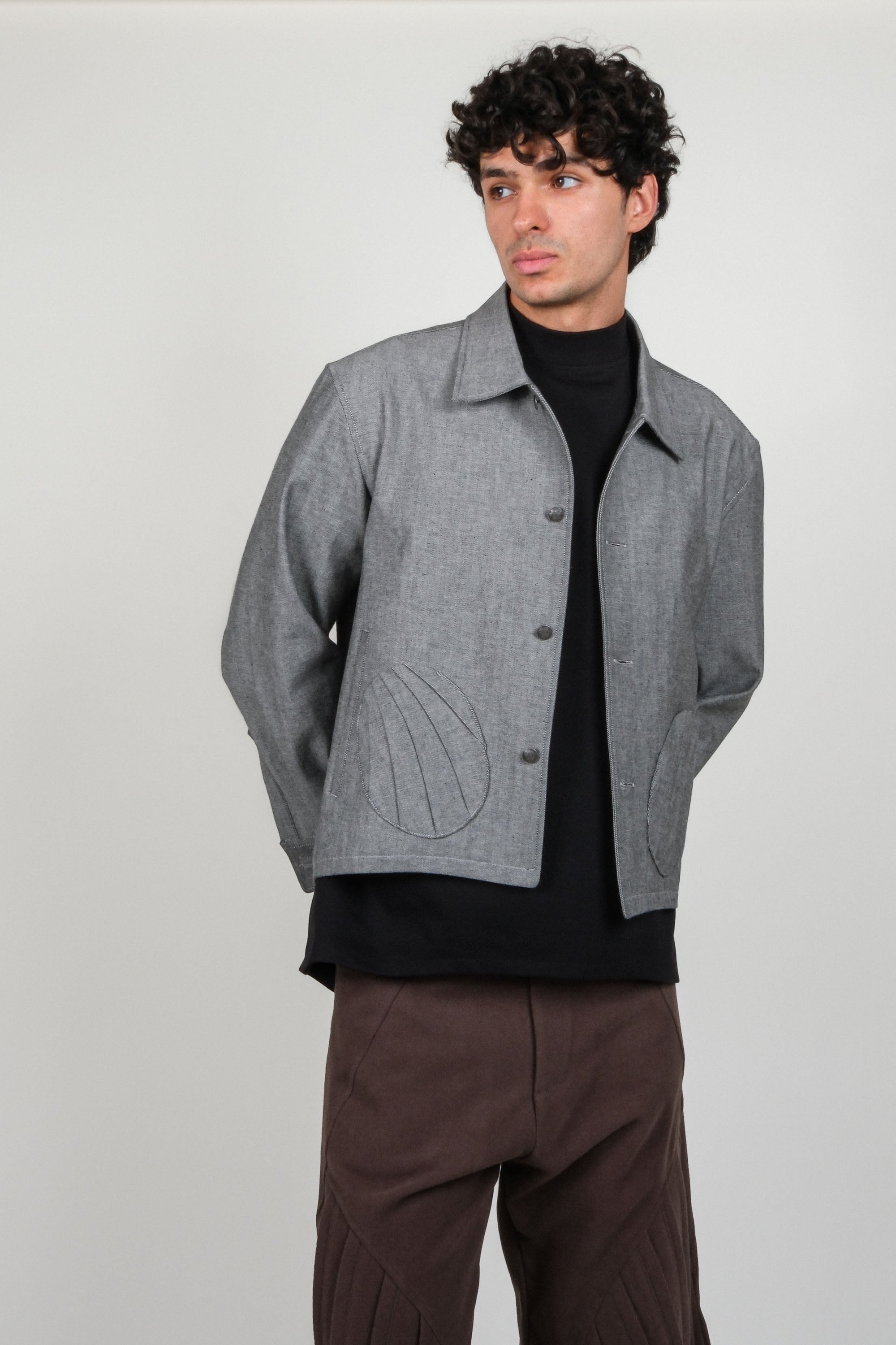 Draped Pocket Denim Jacket