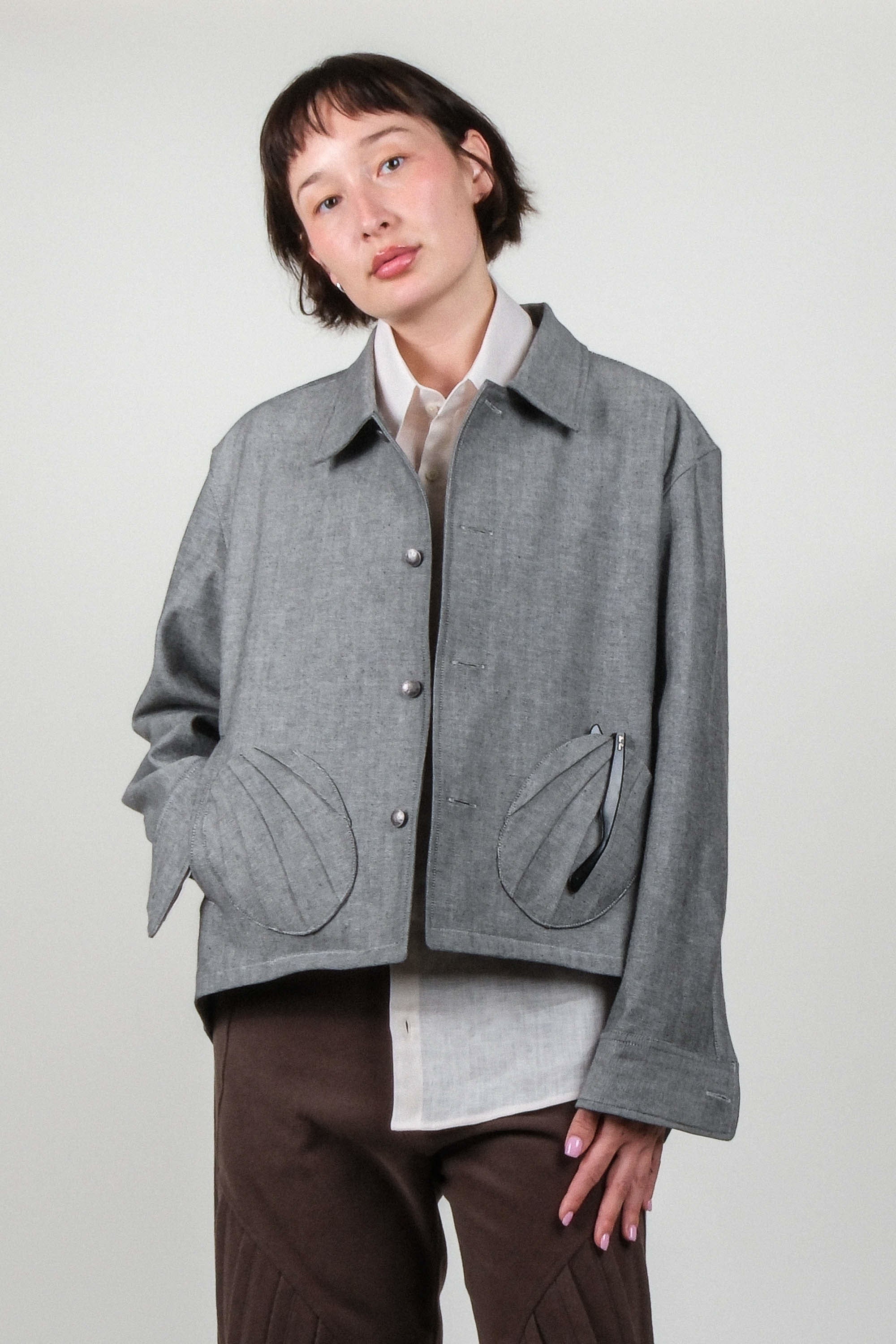 Draped Pocket Denim Jacket