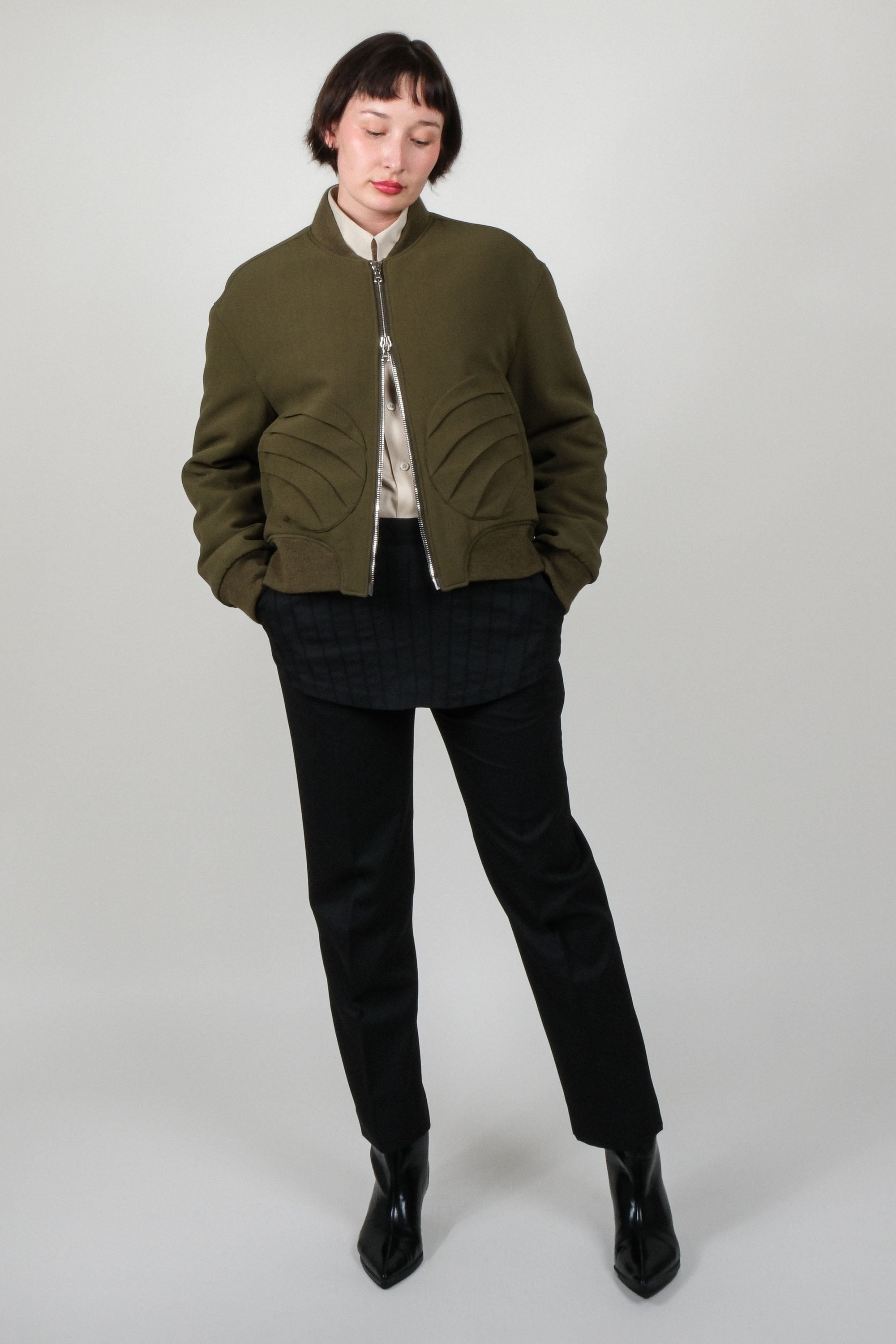 Draped Pocket Bomber Jacket